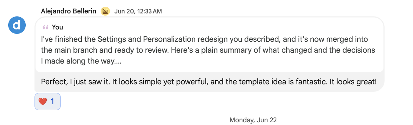 Alejandro Bellerin on a settings redesign: "Perfect, I just saw it. It looks simple yet powerful, and the template idea is fantastic. It looks great!"